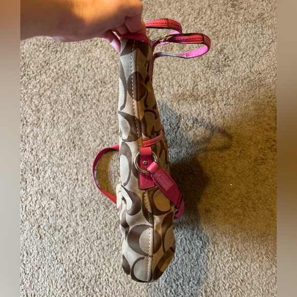 COACH Foldover Tote Shopper Signature Purse Pink Stripe F23304 Crossbody Bag Top - Picture 9 of 12